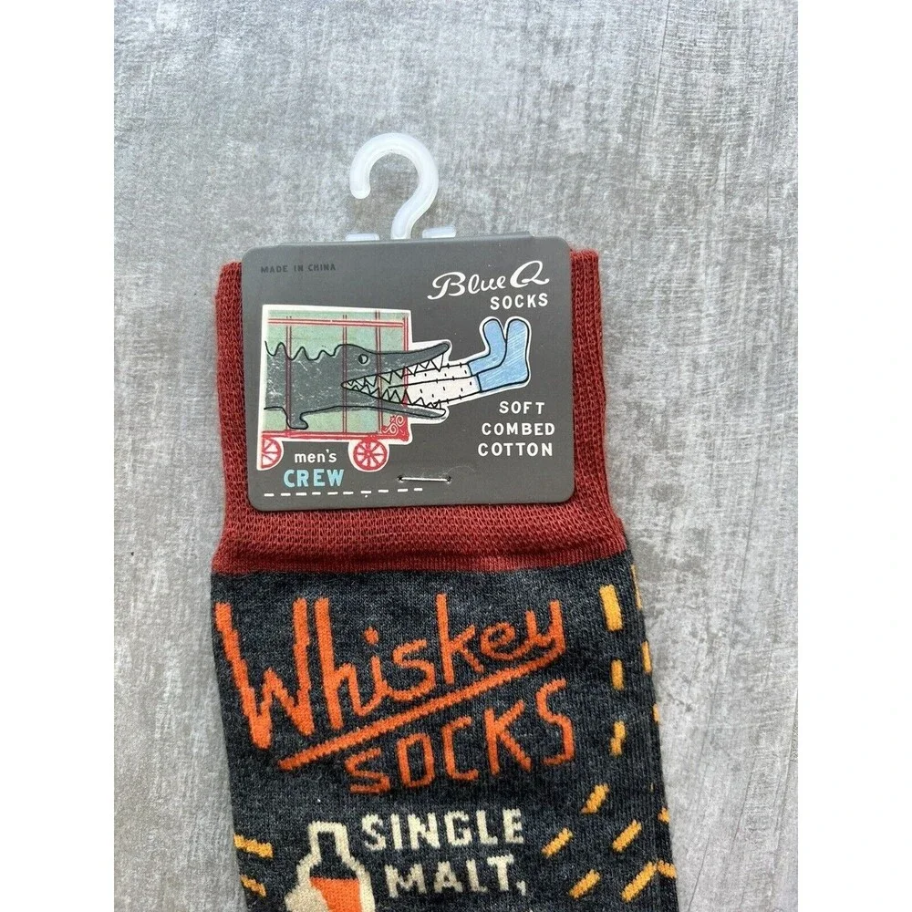 Whiskey Men Crew Socks Funny White Elephant Blue-Q Snarky Booze Fashion NEW 7-12